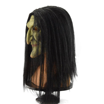 Halloween Witch Mask with Long Hair – Adult Spooky Costume Accessory