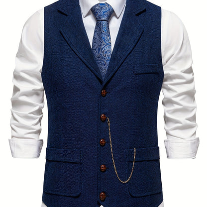 Men's Classic Herringbone Waistcoat Vest – Formal Retro Style for Business or Special Occasions
