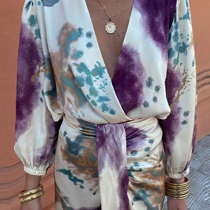 Katy – Chic V-neck Long Sleeve Slit Midi Dress Two-piece Suit