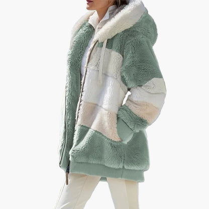Women's Winter Hooded Plush Jacket with Zipper – Cozy Casual Outerwear for Cold Weather