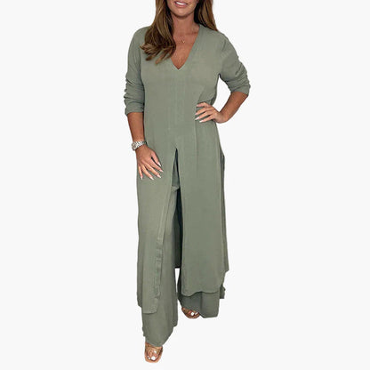 Women's Two-Piece Casual Longline Pantsuit – Relaxed Fit, Modern Versatile Outfit for Everyday and Events