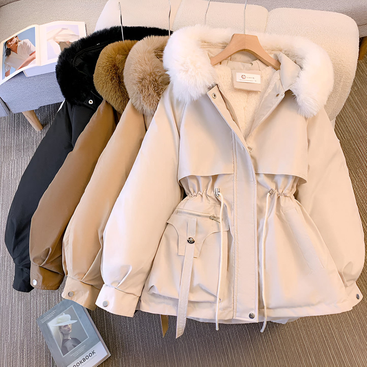 Women's Elegant Winter Parka Coat with Fleece Lining and Hood