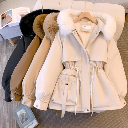 Women's Elegant Winter Parka Coat with Fleece Lining and Hood