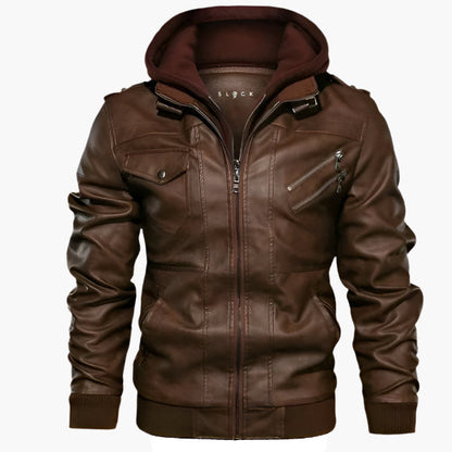 Men's Urban Moto Hooded Vegan Leather Jacket - Futuristic Street Style Outerwear