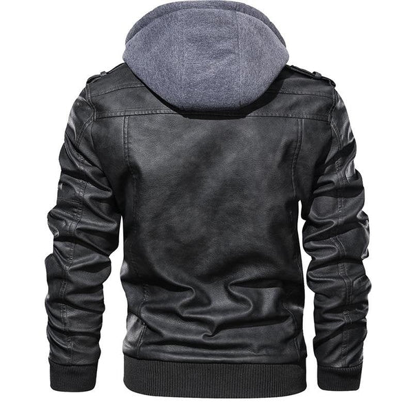 Men's Urban Moto Hooded Vegan Leather Jacket - Futuristic Street Style Outerwear