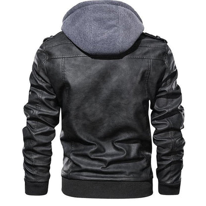 Men's Urban Moto Hooded Vegan Leather Jacket - Futuristic Street Style Outerwear