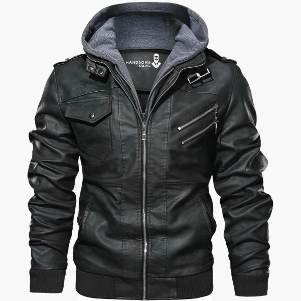 Men's Urban Moto Hooded Vegan Leather Jacket - Futuristic Street Style Outerwear