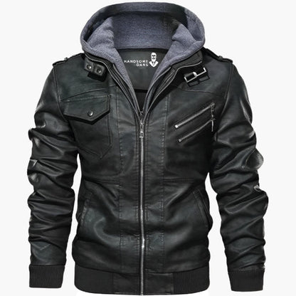 Men's Urban Moto Hooded Vegan Leather Jacket - Futuristic Street Style Outerwear