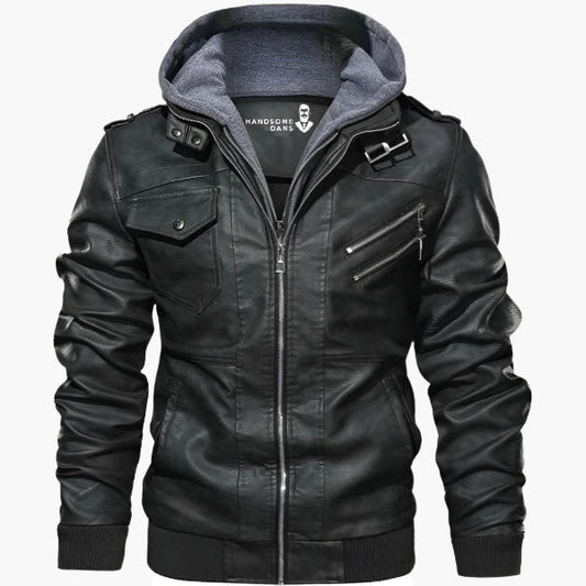 Men's Urban Moto Hooded Vegan Leather Jacket - Futuristic Street Style Outerwear