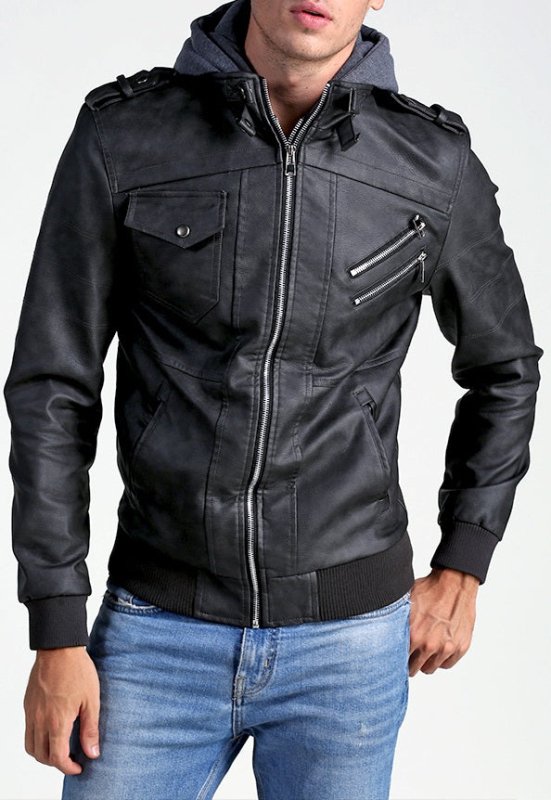 Men's Urban Moto Hooded Vegan Leather Jacket - Futuristic Street Style Outerwear