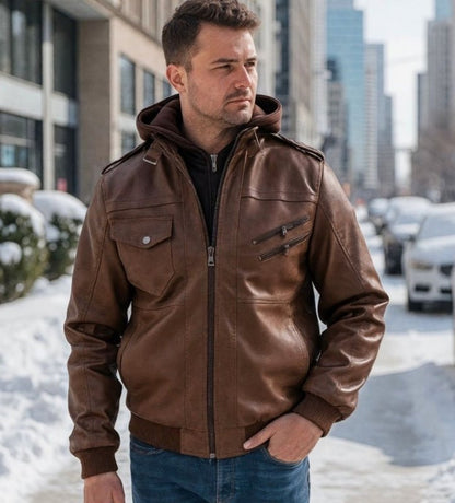 Men's Urban Moto Hooded Vegan Leather Jacket - Futuristic Street Style Outerwear