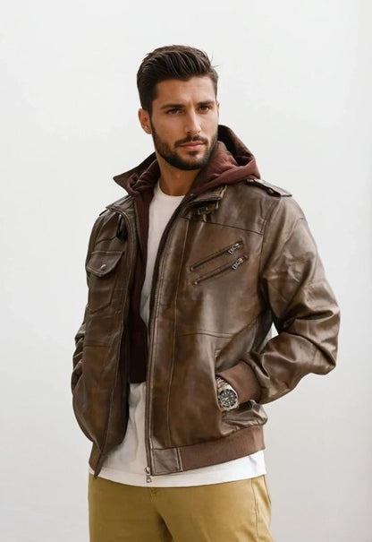 Men's Urban Moto Hooded Vegan Leather Jacket - Futuristic Street Style Outerwear