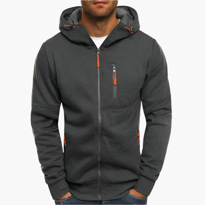 Men's Casual Full Zip Hoodie with Adjustable Drawstring Hood and Pockets