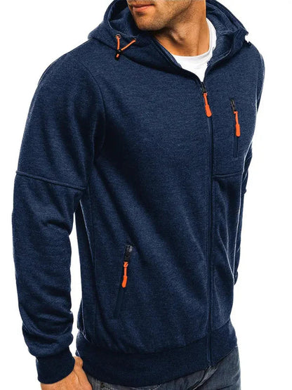 Men's Casual Full Zip Hoodie with Adjustable Drawstring Hood and Pockets