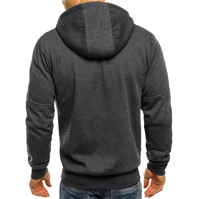 Men's Casual Full Zip Hoodie with Adjustable Drawstring Hood and Pockets