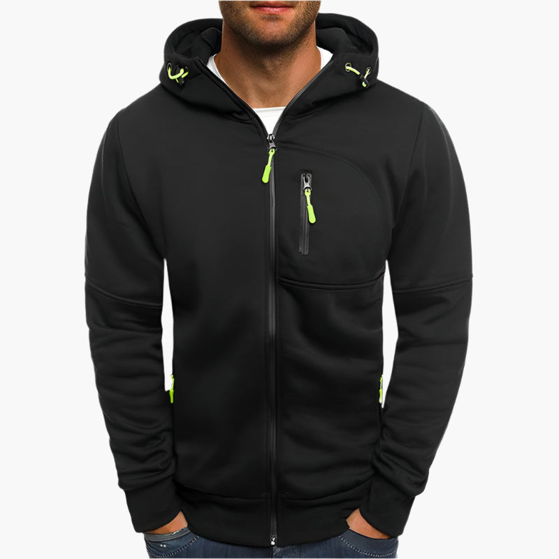 Men's Casual Full Zip Hoodie with Adjustable Drawstring Hood and Pockets