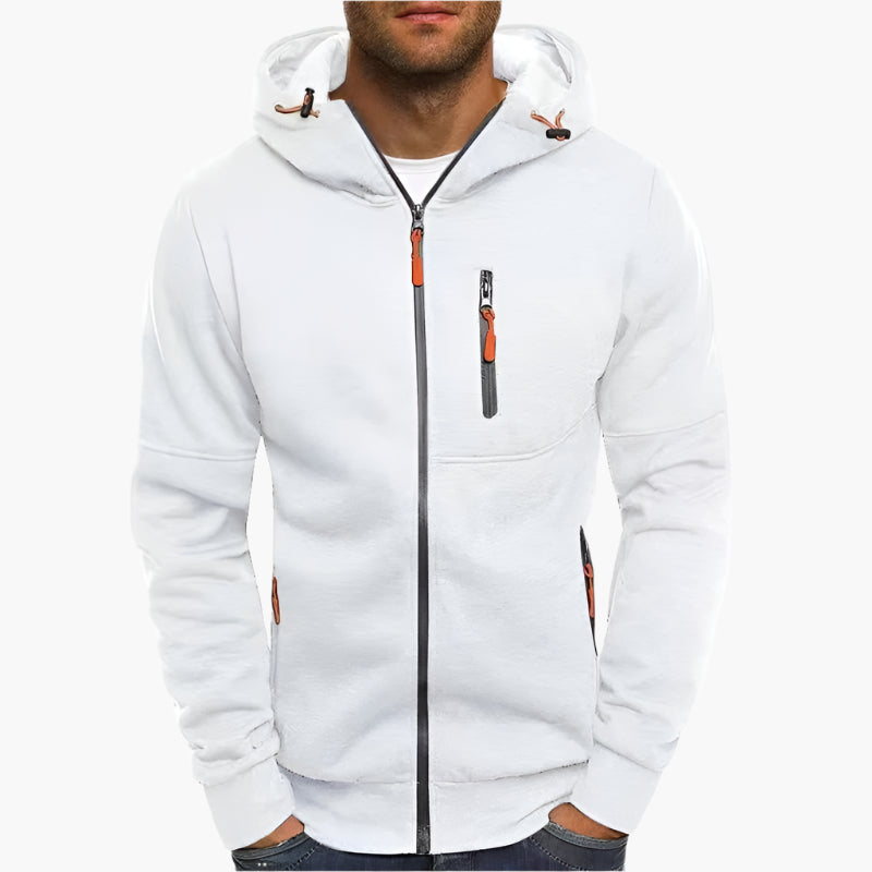 Men's Casual Full Zip Hoodie with Adjustable Drawstring Hood and Pockets