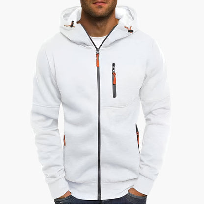 Men's Casual Full Zip Hoodie with Adjustable Drawstring Hood and Pockets
