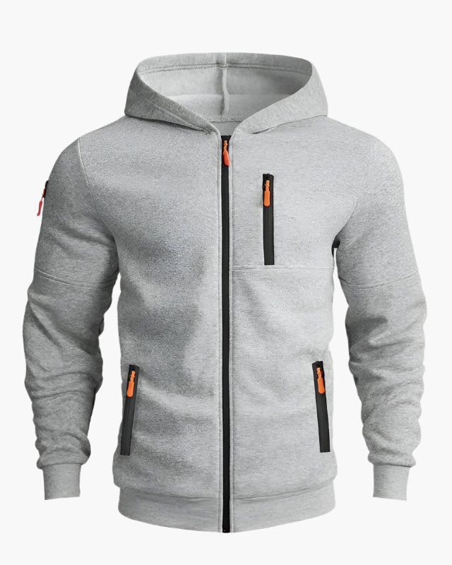 Men's Casual Full Zip Hoodie with Adjustable Drawstring Hood and Pockets