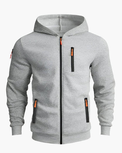 Men's Casual Full Zip Hoodie with Adjustable Drawstring Hood and Pockets