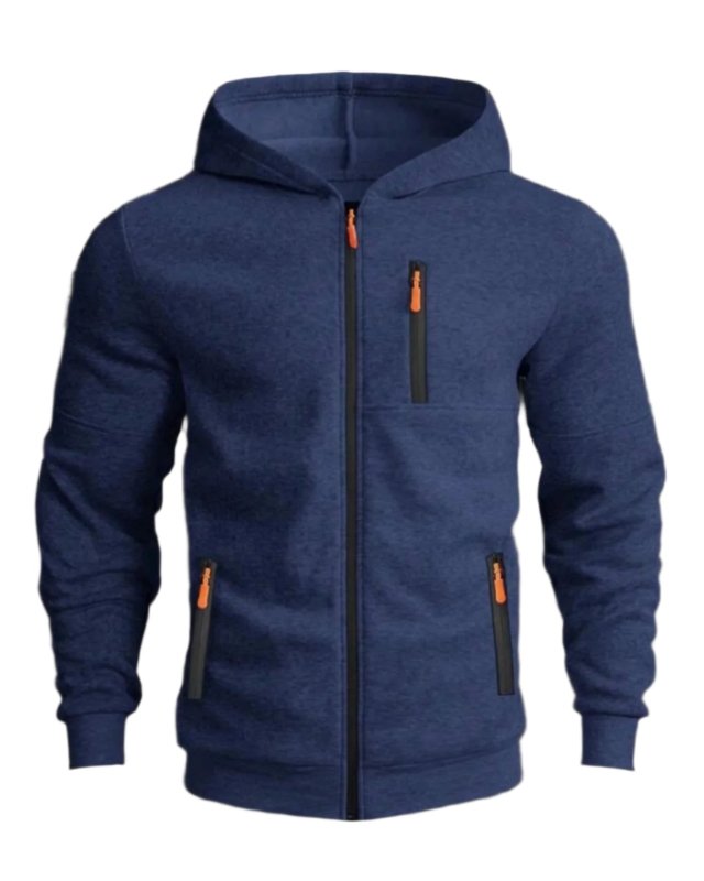 Men's Casual Full Zip Hoodie with Adjustable Drawstring Hood and Pockets