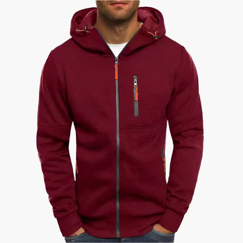 Men's Casual Full Zip Hoodie with Adjustable Drawstring Hood and Pockets