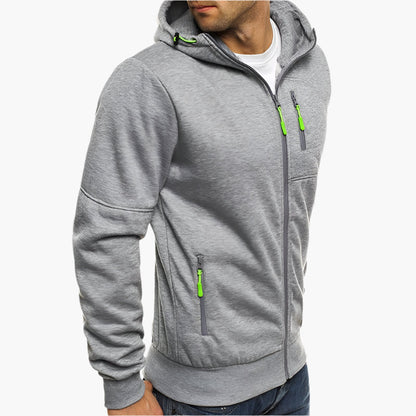 Men's Casual Full Zip Hoodie with Adjustable Drawstring Hood and Pockets
