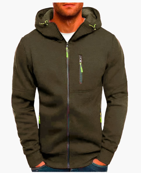 Men's Casual Full Zip Hoodie with Adjustable Drawstring Hood and Pockets
