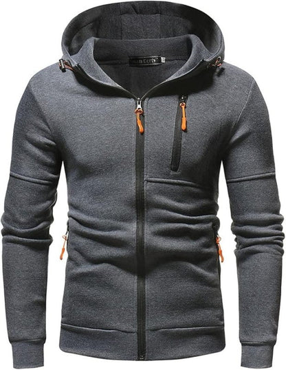 Men's Casual Full Zip Hoodie with Adjustable Drawstring Hood and Pockets
