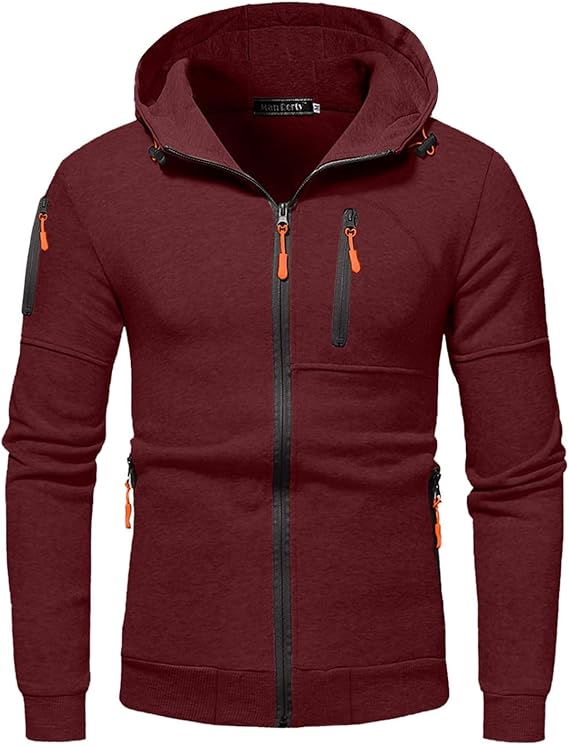 Men's Casual Full Zip Hoodie with Adjustable Drawstring Hood and Pockets