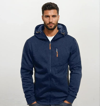 Men's Casual Full Zip Hoodie with Adjustable Drawstring Hood and Pockets