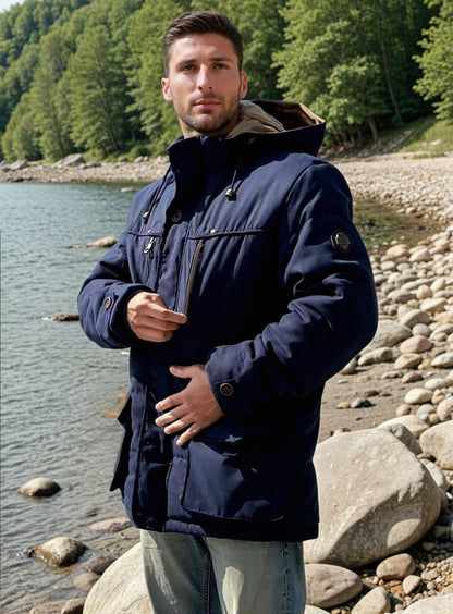 Men's Outdoor Winter Parka Jacket with Detachable Hood and Fleece Lining
