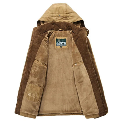Men's Outdoor Winter Parka Jacket with Detachable Hood and Fleece Lining