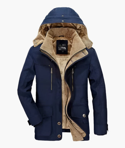 Men's Outdoor Winter Parka Jacket with Detachable Hood and Fleece Lining
