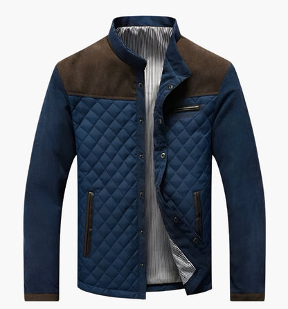 Men's Quilted Patchwork Casual Stand Collar Jacket – Modern Versatile Outdoor Style