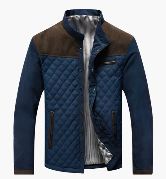 Men's Quilted Patchwork Casual Stand Collar Jacket – Modern Versatile Outdoor Style