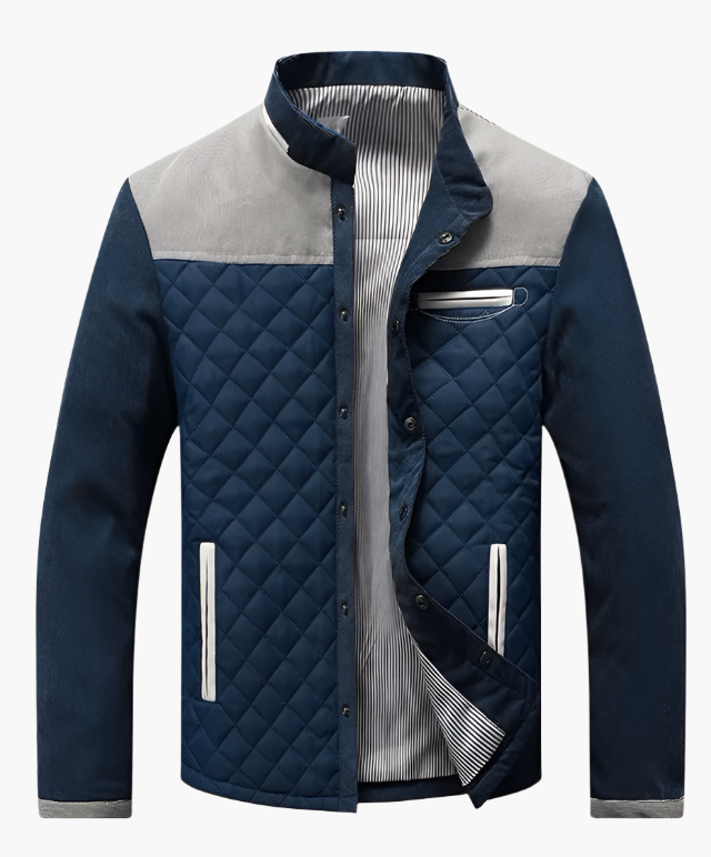 Men's Quilted Patchwork Casual Stand Collar Jacket – Modern Versatile Outdoor Style