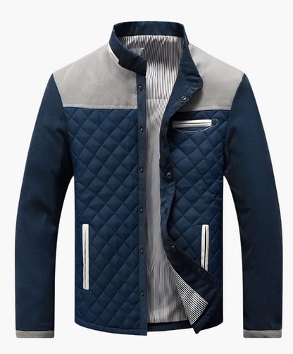 Men's Quilted Patchwork Casual Stand Collar Jacket – Modern Versatile Outdoor Style