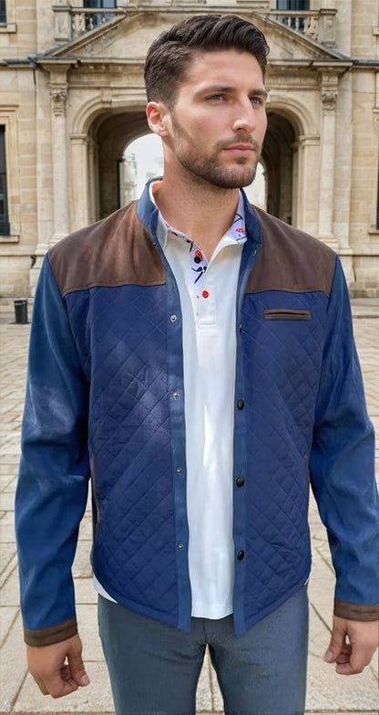 Men's Quilted Patchwork Casual Stand Collar Jacket – Modern Versatile Outdoor Style