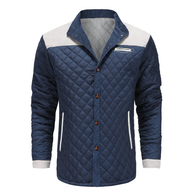 Men's Quilted Patchwork Casual Stand Collar Jacket – Modern Versatile Outdoor Style