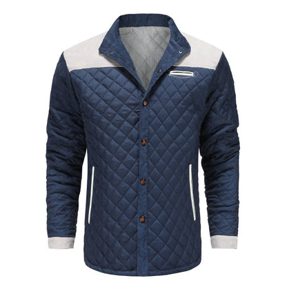 Men's Quilted Patchwork Casual Stand Collar Jacket – Modern Versatile Outdoor Style