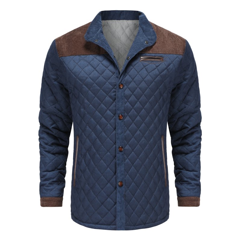 Men's Quilted Patchwork Casual Stand Collar Jacket – Modern Versatile Outdoor Style