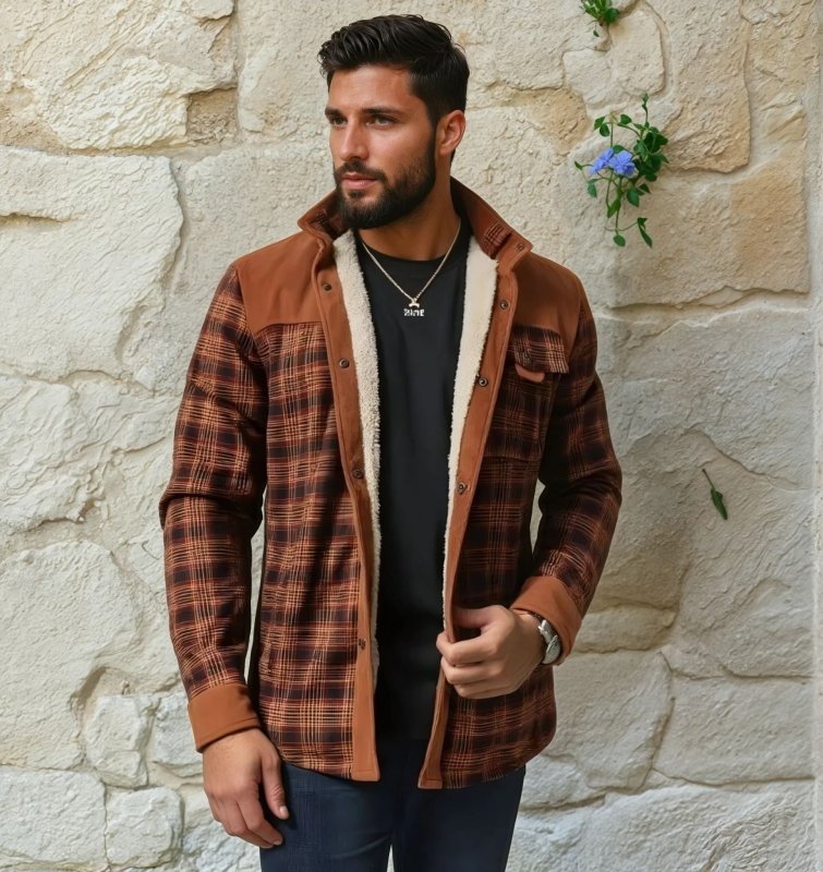Men's Outdoor Plaid Fleece-Lined Shirt Jacket – Casual Rugged Style