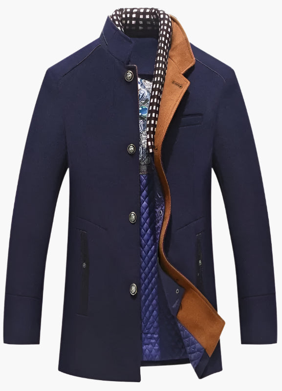 Men's Slim Fit Mid-Length Pea Coat with Removable Collar – Modern Sophisticated Outerwear for Events and Everyday Style