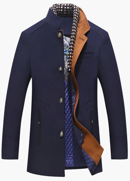 Men's Slim Fit Mid-Length Pea Coat with Removable Collar – Modern Sophisticated Outerwear for Events and Everyday Style