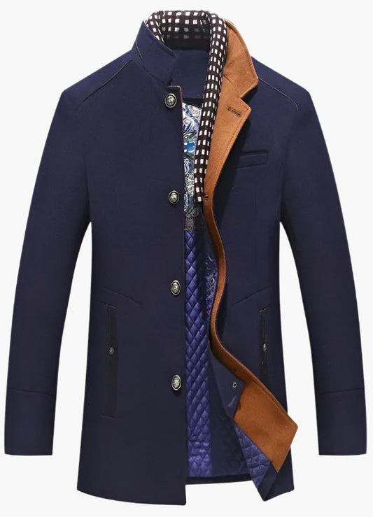 Men's Slim Fit Mid-Length Pea Coat with Removable Collar – Modern Sophisticated Outerwear for Events and Everyday Style