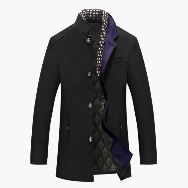 Men's Slim Fit Mid-Length Pea Coat with Removable Collar – Modern Sophisticated Outerwear for Events and Everyday Style
