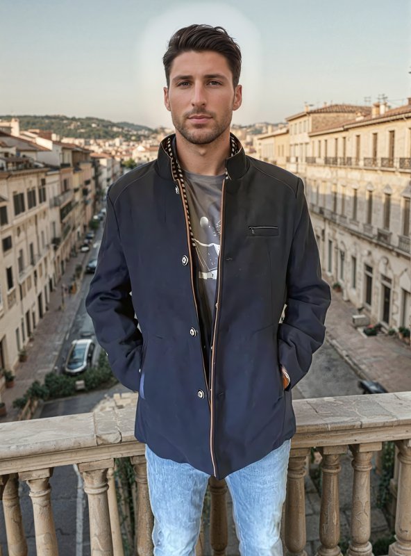 Men's Slim Fit Mid-Length Pea Coat with Removable Collar – Modern Sophisticated Outerwear for Events and Everyday Style