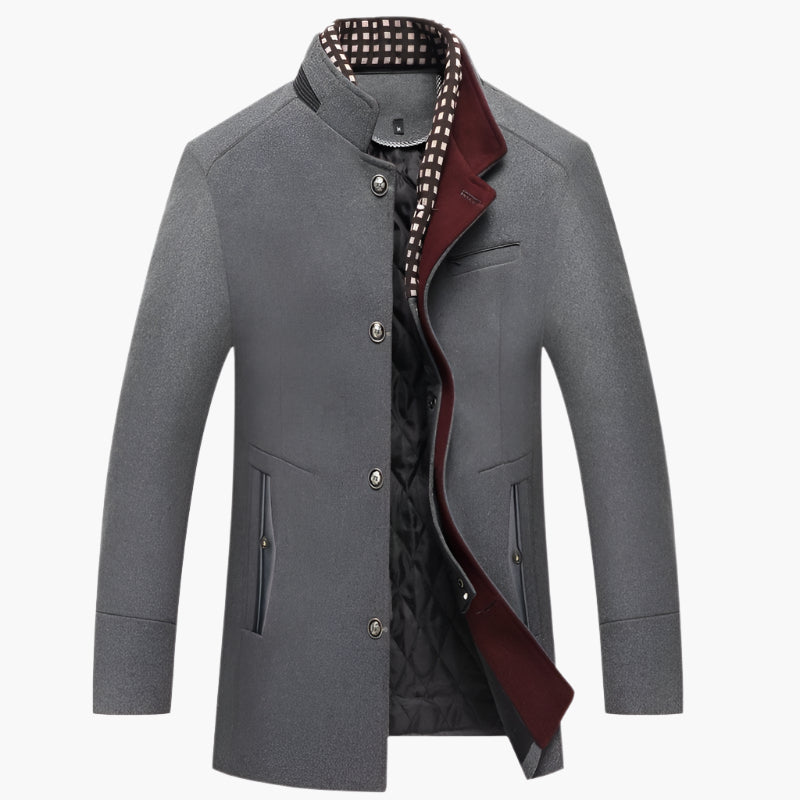 Men's Slim Fit Mid-Length Pea Coat with Removable Collar – Modern Sophisticated Outerwear for Events and Everyday Style