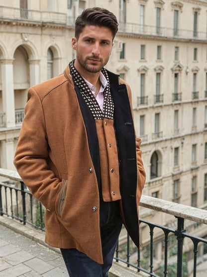 Men's Slim Fit Mid-Length Pea Coat with Removable Collar – Modern Sophisticated Outerwear for Events and Everyday Style